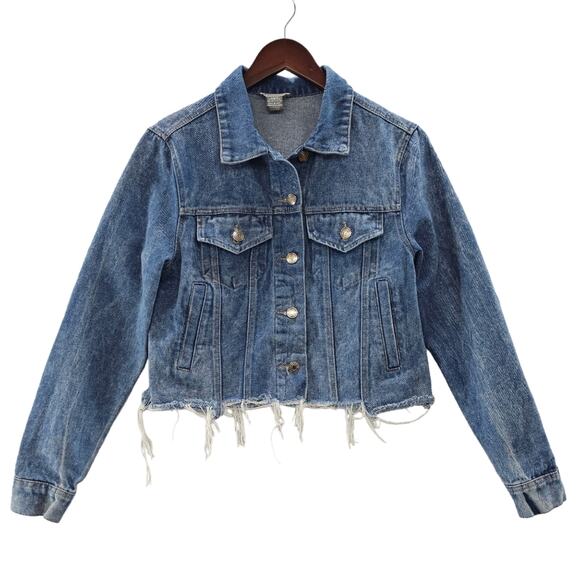 Sans Souci Jean Jacket Women's Size Small Embroidered Floral Cropped Distressed - Picture 2 of 16